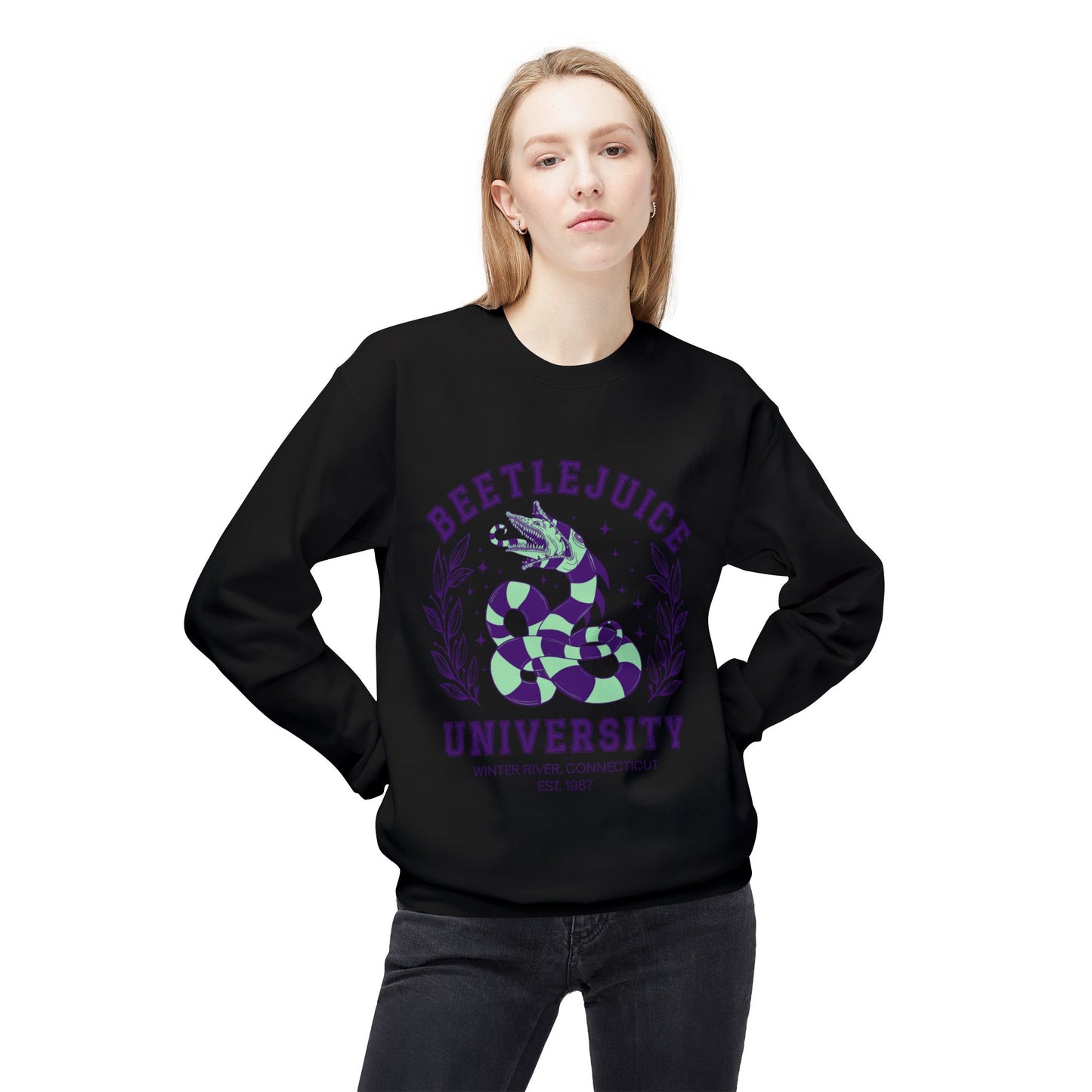 BeetleJuice University - Black and Purple Crewneck