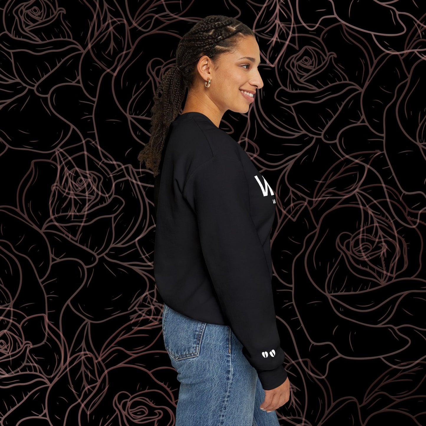 What Would Buff Do? Embroidered Crew with Sleeve Print