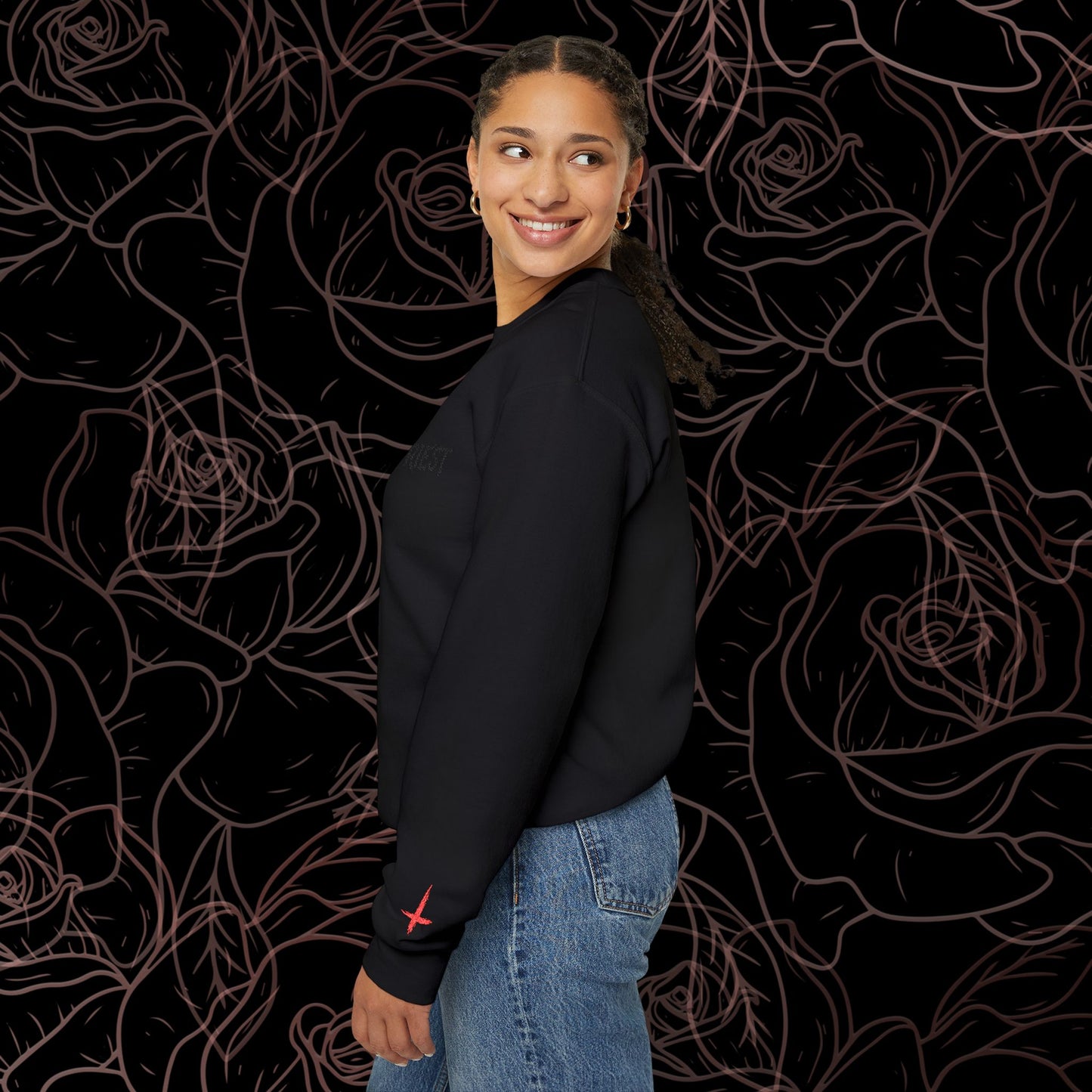 Satan's Priest black embroidered crew with embroidered sleeve