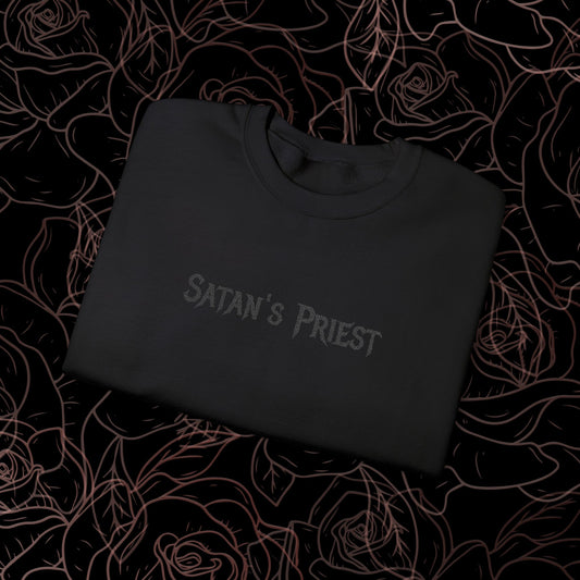 Satan's Priest black embroidered crew with embroidered sleeve